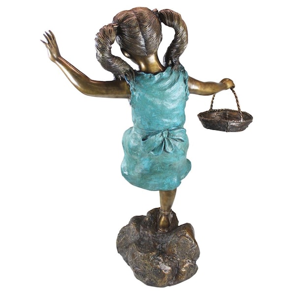 Design Toscano Brittany with a Basket, Little Girl Cast Bronze Garden Statue - PN6326