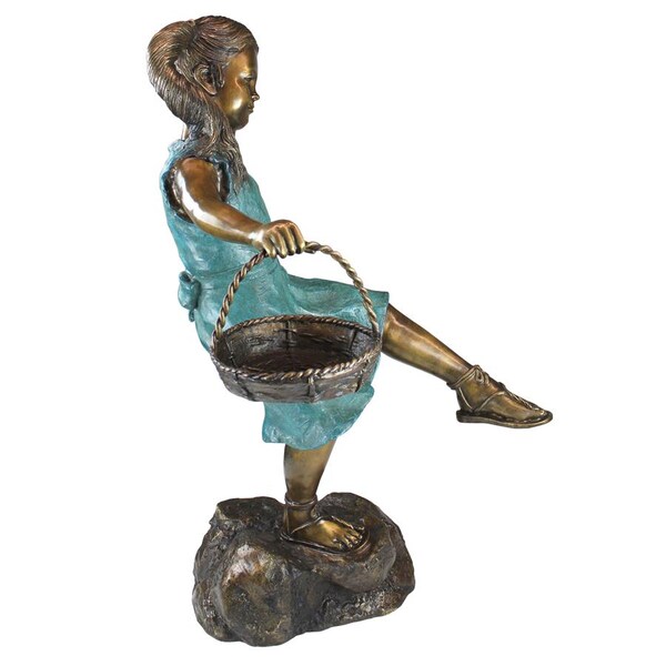Design Toscano Brittany with a Basket, Little Girl Cast Bronze Garden Statue - PN6326
