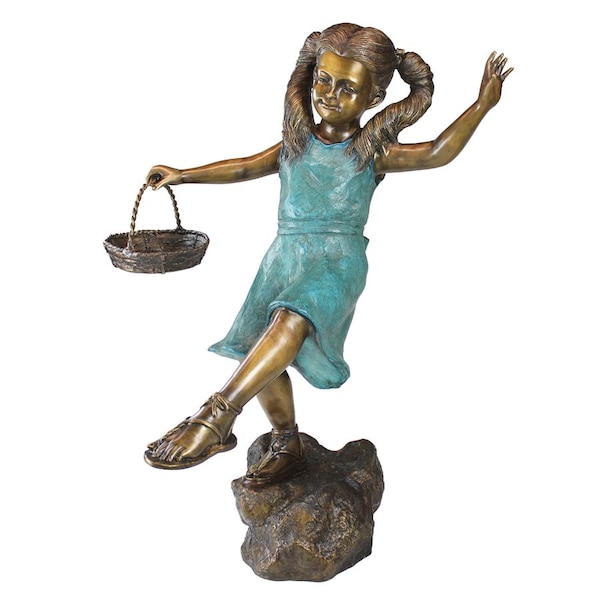 Design Toscano Brittany with a Basket, Little Girl Cast Bronze Garden Statue - PN6326
