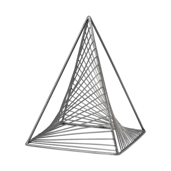 Homeroots 11 x 8 x 8 in. Contemporary Gray Metal Triangular Decor Piece - 392489
