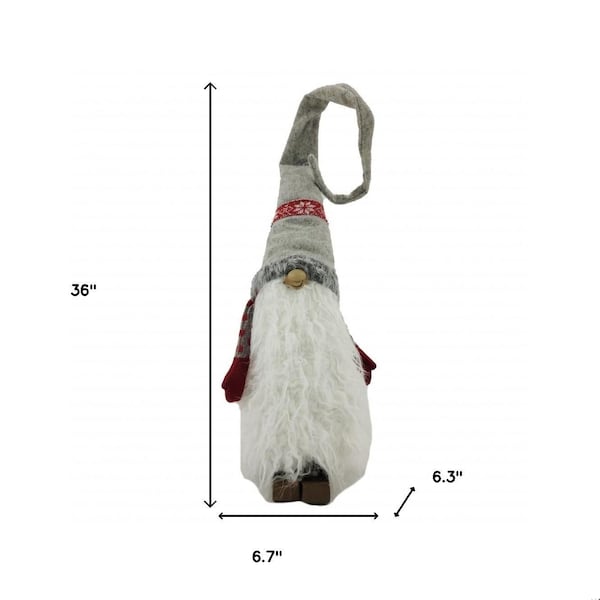 Homeroots 36 x 6.3 x 6.7 in. Red & Gray Winter Gnome with Snowflakes - 399343