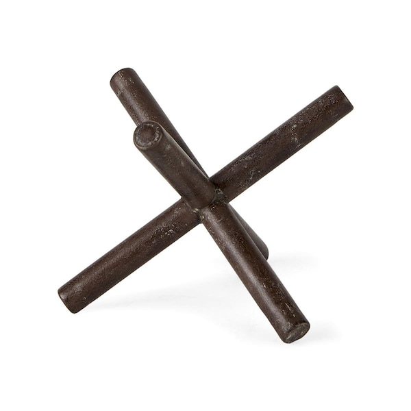Homeroots 8 in. Rustic Brown Metal X Decorative Sculpture - 392484