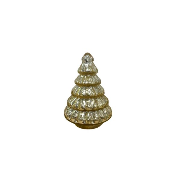 Homeroots 7 in. Glass Christmas Tree Sculpture, Embossed Gold - 489095