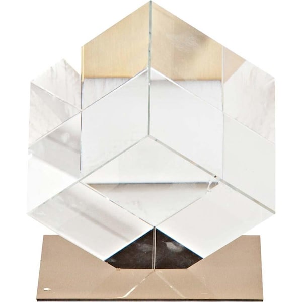 Palacedesigns 6 in. Optical Clear Glass Cube & Gold Sculpture - PA3089467