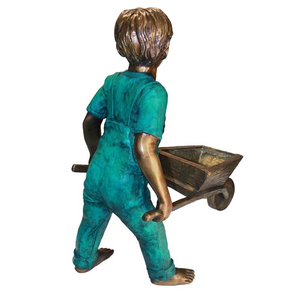 Design Toscano Wheelbarrow Willie, Garden Boy Cast Bronze Garden Statue - PN5618