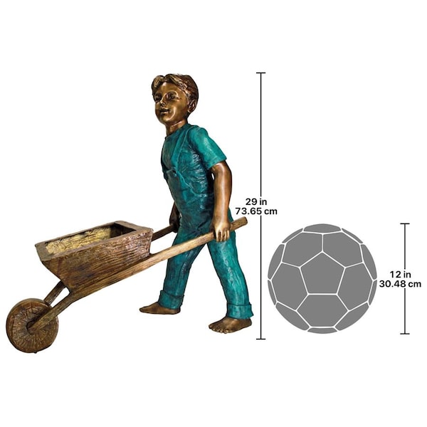 Design Toscano Wheelbarrow Willie, Garden Boy Cast Bronze Garden Statue - PN5618