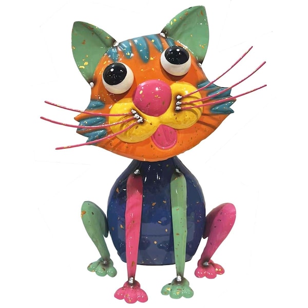 Continental Art Center Colorful Enameled Metal Body Cat Statue - Blue - 21229A