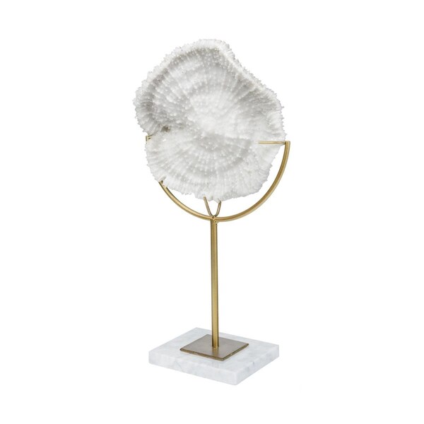 Homeroots 11 x 3 x 6 in. Petite White & Gold Coastal Sculpture - 392415