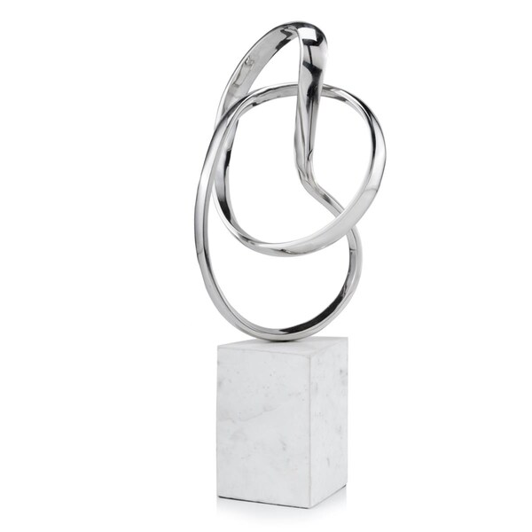 Palacedesigns Silver, White Aluminum & Marble Abstract Sculpture - 5.5 x 7.5 x 17.5 in. - PA3088947