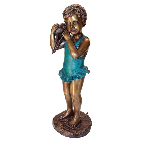Design Toscano Sea Shell Sounds Standing Girl Cast Bronze Garden Statue - PN6572