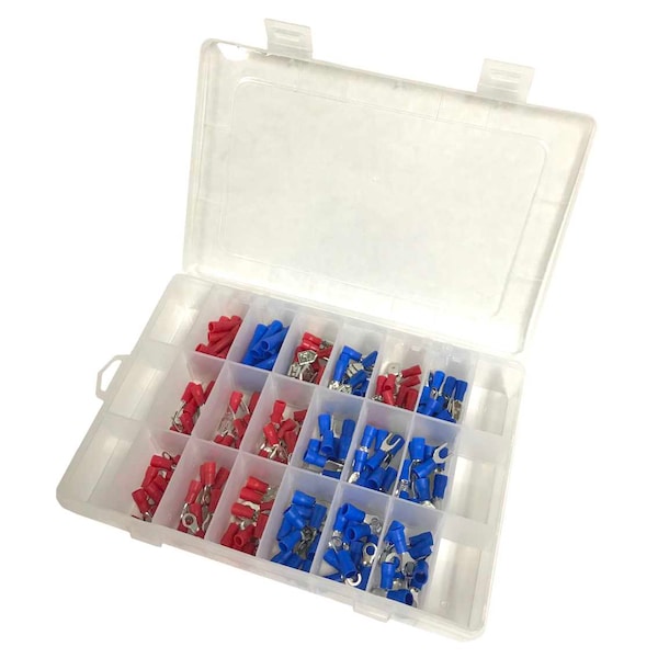 Kit de 180 piezas de terminales de alambre Remington Industries: Terminales aislados de PVC para empalme, anilla, horquilla y conexión rápida, alambre de calibre 14-22 - WTK-180