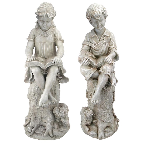 Design Toscano Sierra & Sebastian the Reading Child Garden Statues: Set of Two - JQ99634