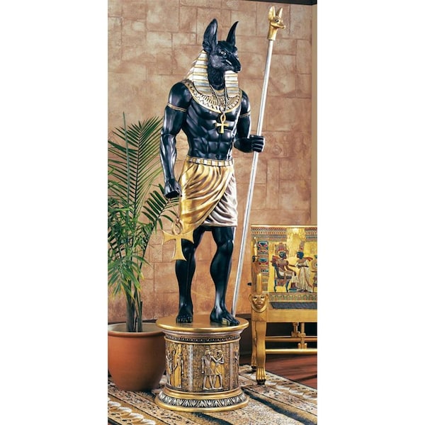 Design Toscano The Egyptian Grand Ruler Collection: Life-Size Anubis Statue atop a Temple Column Mount - NE23262