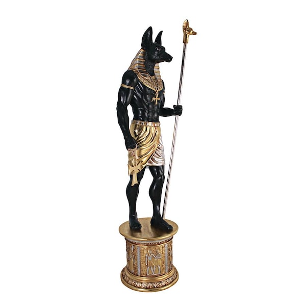 Design Toscano The Egyptian Grand Ruler Collection: Life-Size Anubis Statue atop a Temple Column Mount - NE23262