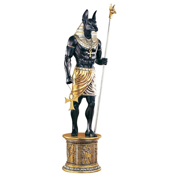 Design Toscano The Egyptian Grand Ruler Collection: Life-Size Anubis Statue atop a Temple Column Mount - NE23262