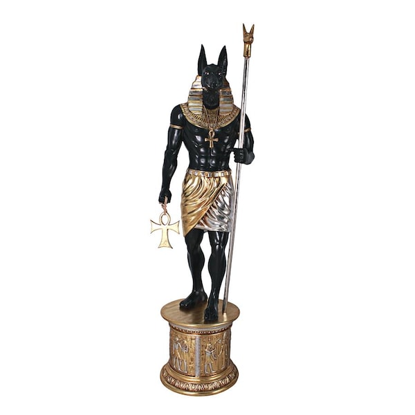 Design Toscano The Egyptian Grand Ruler Collection: Life-Size Anubis Statue atop a Temple Column Mount - NE23262