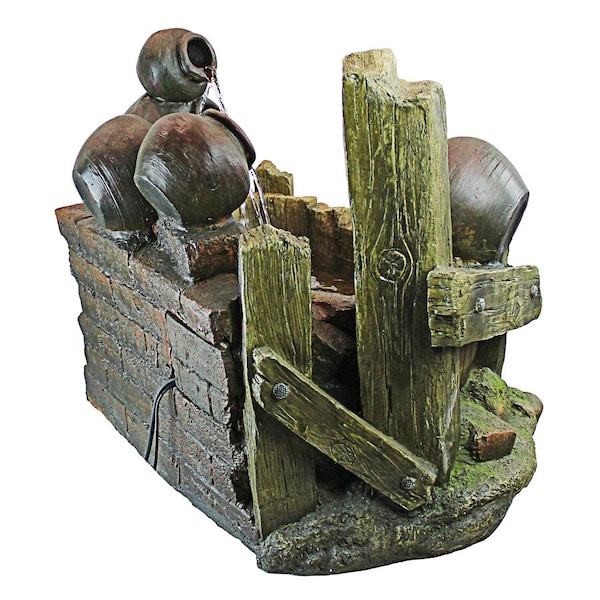 Design Toscano Urns and Barrel Cascading Waterfall Illuminated Garden Fountain - QN1638