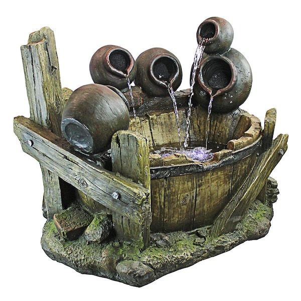 Design Toscano Urns and Barrel Cascading Waterfall Illuminated Garden Fountain - QN1638