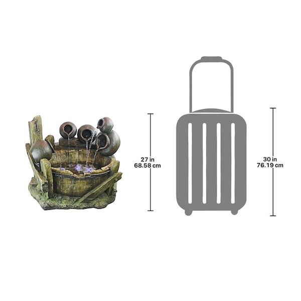 Design Toscano Urns and Barrel Cascading Waterfall Illuminated Garden Fountain - QN1638