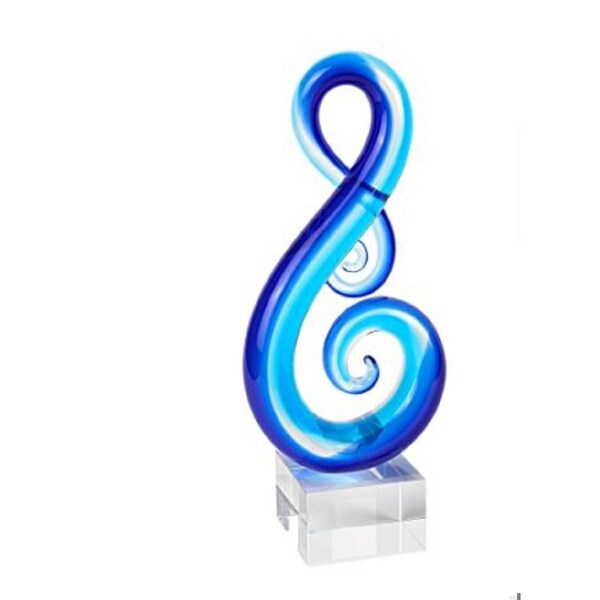 Homeroots Stylish Musical Clef Glass Sculpture, Light Blue - 386756