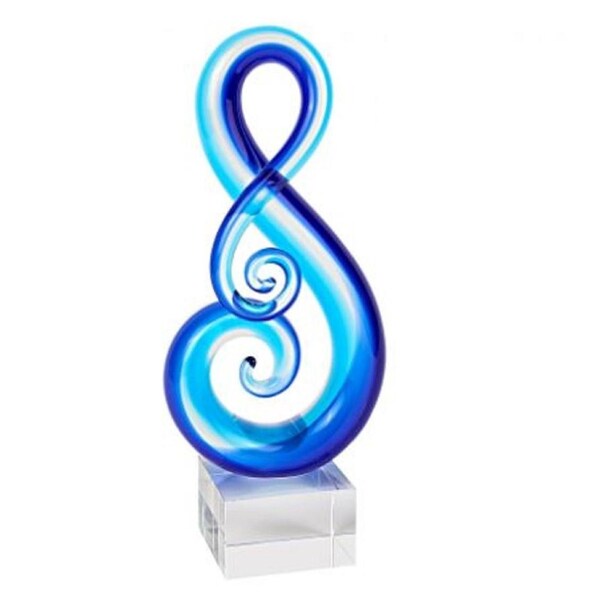 Homeroots Stylish Musical Clef Glass Sculpture, Light Blue - 386756