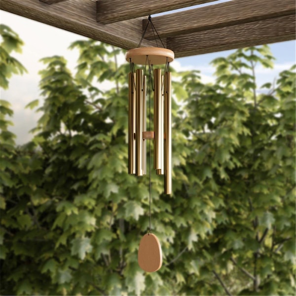 Pure Garden Metal & Wood Wind Chime-28 in. Tuned Metal Wind Chimes with Gold Finish - 50-LG1049