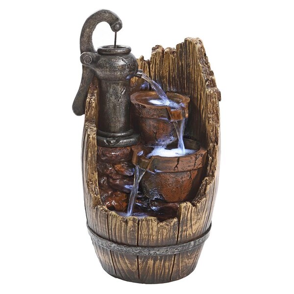 Design Toscano Farm Cistern Barrel Illuminated Garden Fountain - QN164015