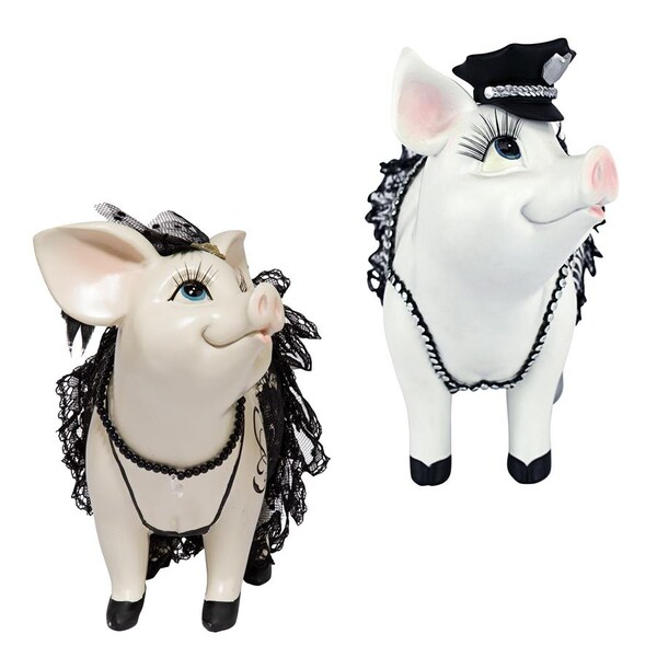 Design Toscano Lace and Lard and Porker on Patrol Pig Statues - QS92152