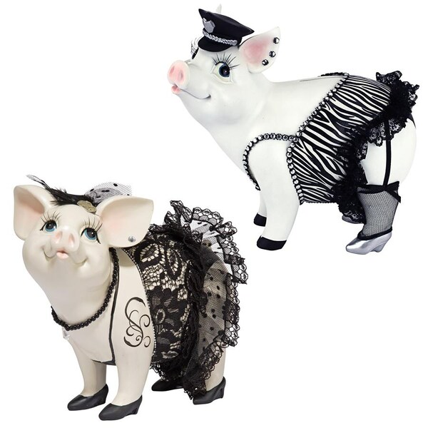 Design Toscano Lace and Lard and Porker on Patrol Pig Statues - QS92152