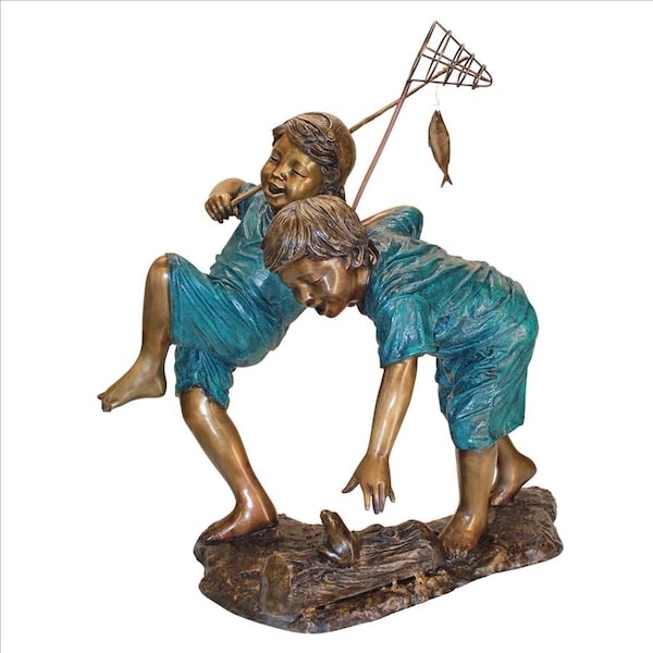 Design Toscano Double Trouble, Fishing Boys Cast Bronze Garden Statue - PN7504