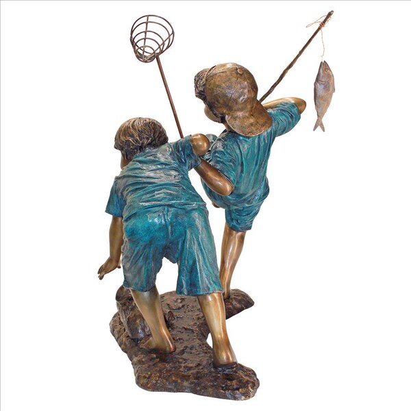 Design Toscano Double Trouble, Fishing Boys Cast Bronze Garden Statue - PN7504
