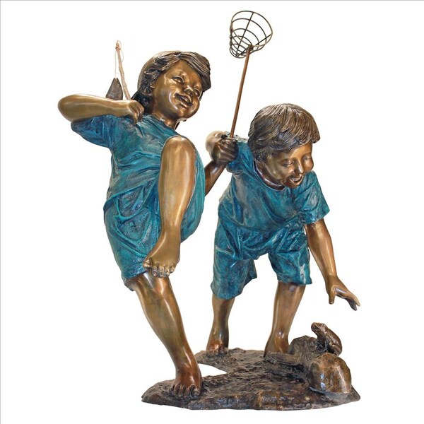 Design Toscano Double Trouble, Fishing Boys Cast Bronze Garden Statue - PN7504
