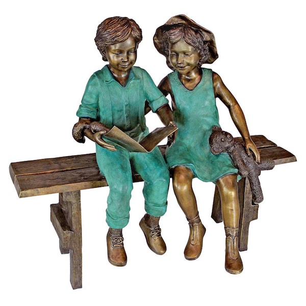 Design Toscano Read to Me, Boy and Girl on BenchCast Bronze Garden Statue - PN7303