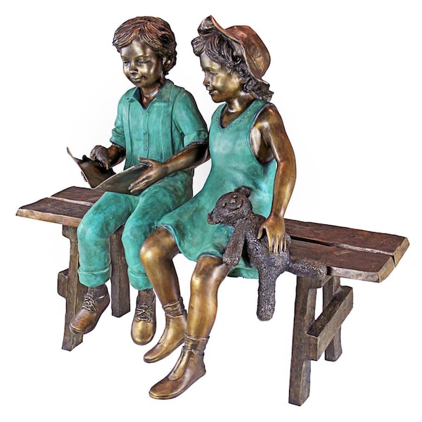 Design Toscano Read to Me, Boy and Girl on BenchCast Bronze Garden Statue - PN7303