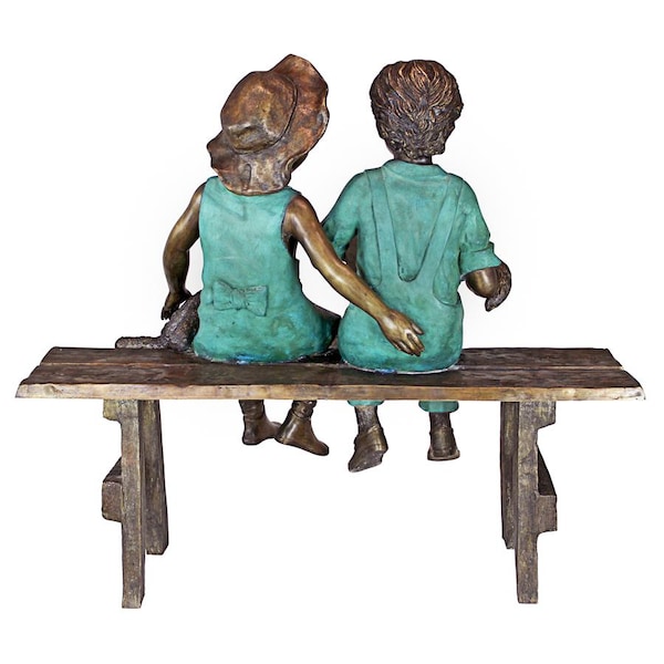 Design Toscano Read to Me, Boy and Girl on BenchCast Bronze Garden Statue - PN7303