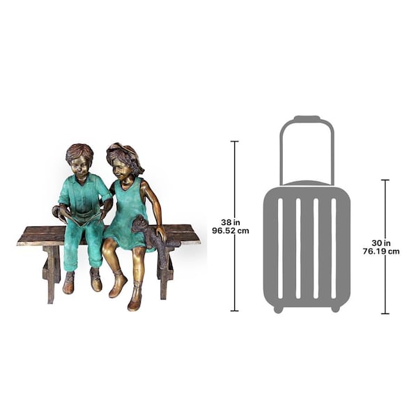 Design Toscano Read to Me, Boy and Girl on BenchCast Bronze Garden Statue - PN7303