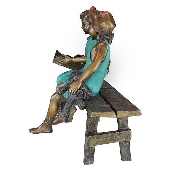 Design Toscano Read to Me, Boy and Girl on BenchCast Bronze Garden Statue - PN7303