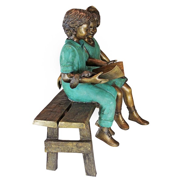 Design Toscano Read to Me, Boy and Girl on BenchCast Bronze Garden Statue - PN7303