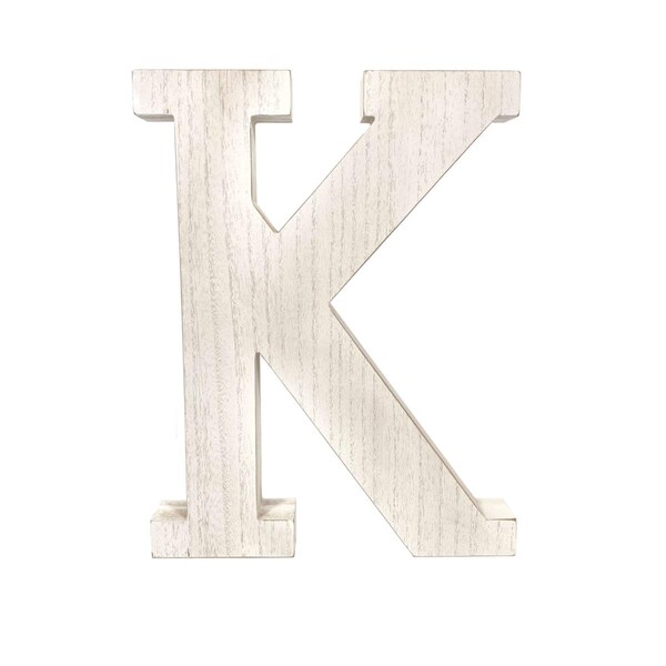 Palacedesigns 16 in. Distressed Wooden Initial Letter K Sculpture, White Wash - PA3110704