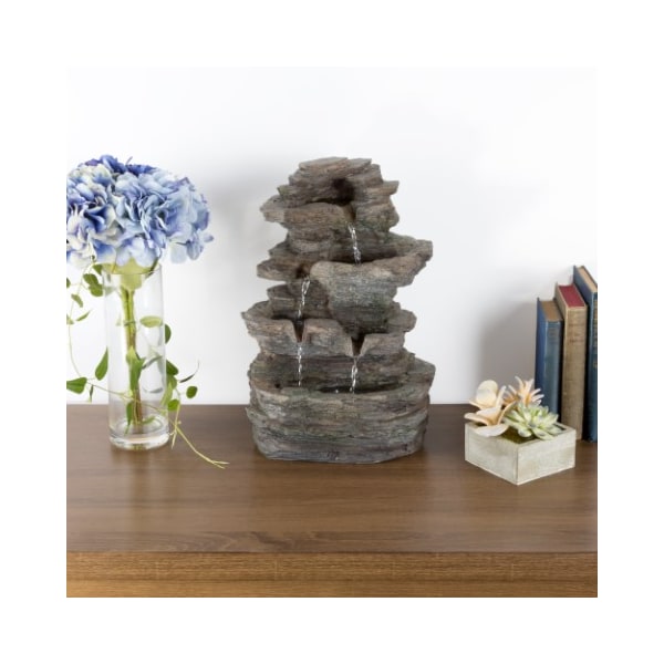 Nature Spring Tabletop Water Fountain with Cascading Rock and LED Lights, Tiered Stone, for Office / Home - 641935VNZ