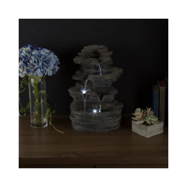 Nature Spring Tabletop Water Fountain with Cascading Rock and LED Lights, Tiered Stone, for Office / Home - 641935VNZ