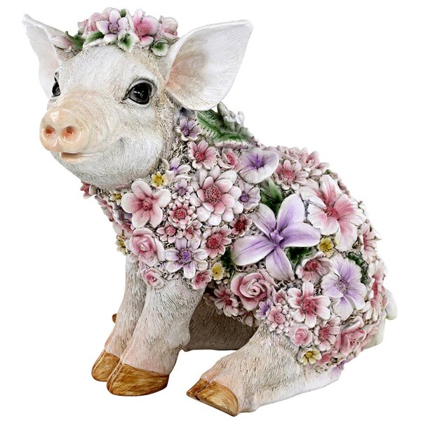 Design Toscano Flower Power Pig Farm Animal Statue - JQ12452