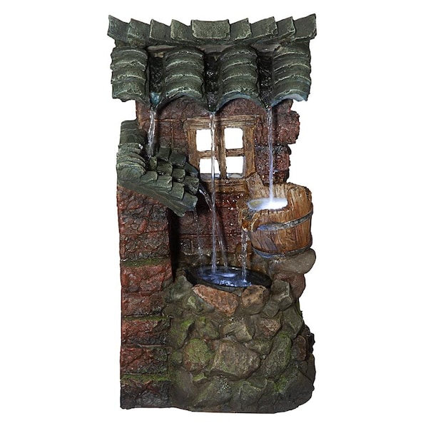 Design Toscano Cottage in the Forest Cascading Waterfall Illuminated Tabletop Fountain - QN164092