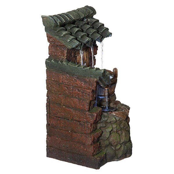 Design Toscano Cottage in the Forest Cascading Waterfall Illuminated Tabletop Fountain - QN164092