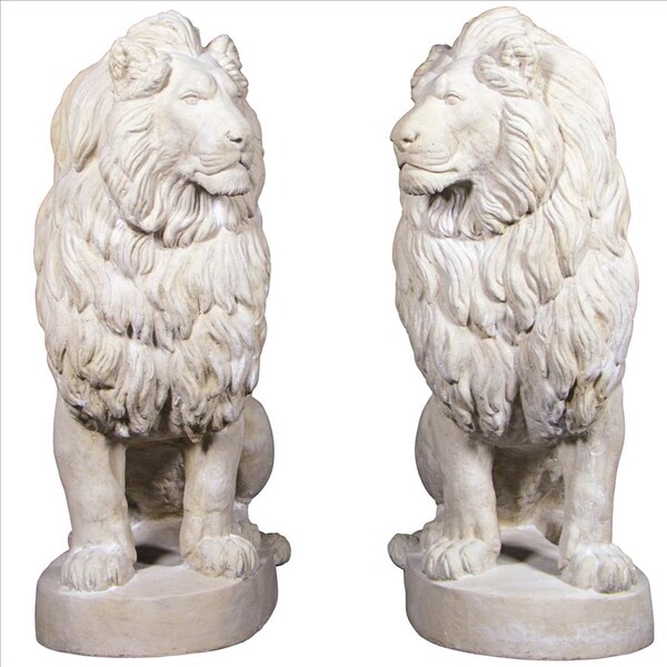 Design Toscano Stately Chateau Lion Sentinel Garden Statues: Set of Left and Right - NE9160274