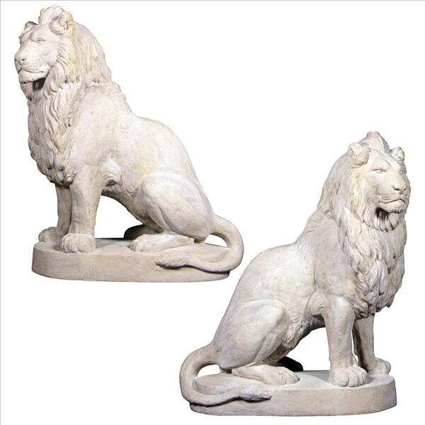 Design Toscano Stately Chateau Lion Sentinel Garden Statues: Set of Left and Right - NE9160274