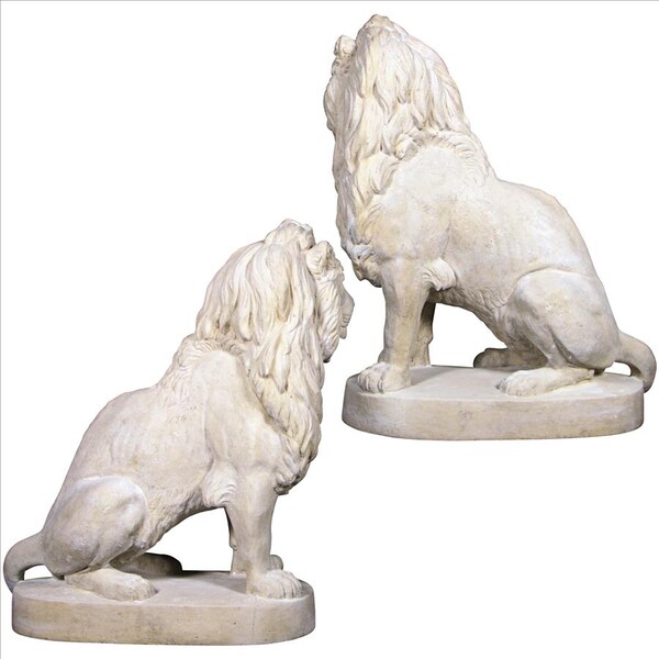 Design Toscano Stately Chateau Lion Sentinel Garden Statues: Set of Left and Right - NE9160274