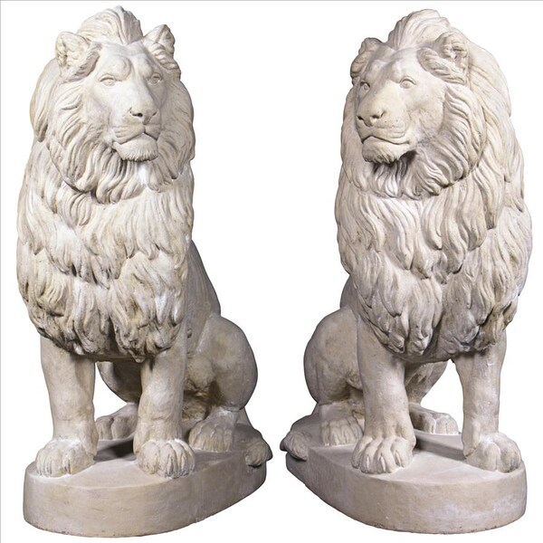 Design Toscano Stately Chateau Lion Sentinel Garden Statues: Set of Left and Right - NE9160274