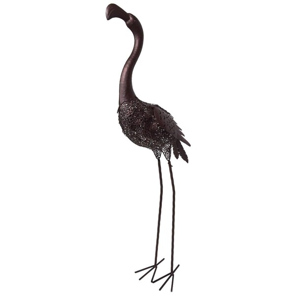 Pisos 40 in. Steel Animal Garden Flamingo Metal Sculpture Statue w/Solar Light & Ground Stake, Bronze - PI2628463