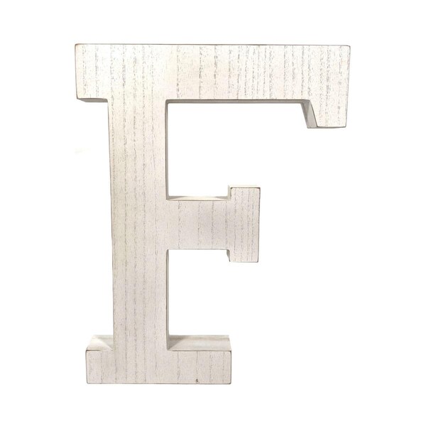 Palacedesigns 16 in. Distressed Wooden Initial Letter F Sculpture, White Wash - PA3096520